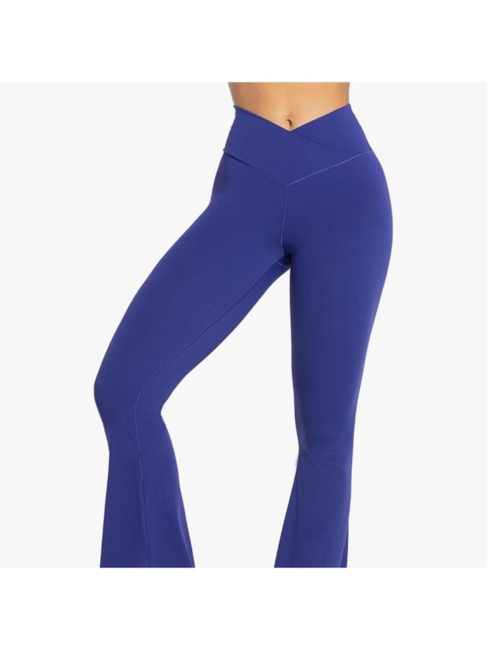 Navy blue V front flare leggings with high waist and stretchy fabric size Large